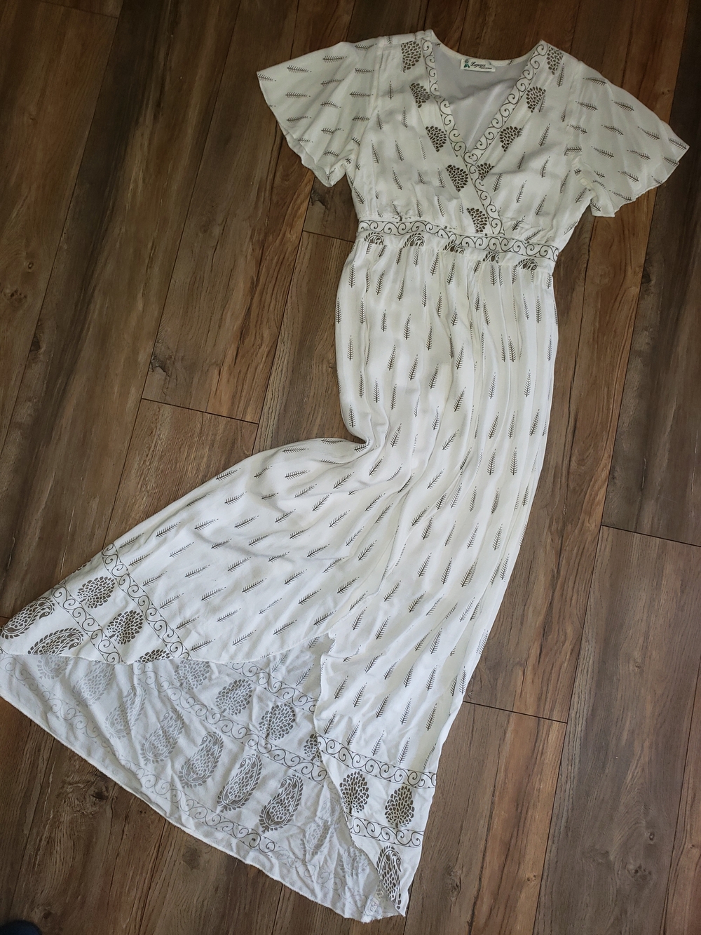 White Embroidered Split Front Maxi Dress with Delicate Pattern